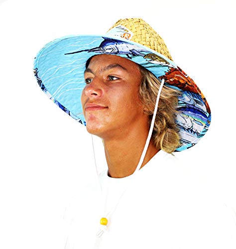 Malabar Hat Fabric Pattern Print Straw Sunhat Men & Women - color: A Group of Fish