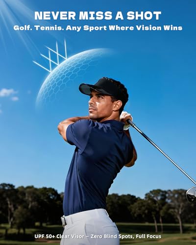 Transparent Sun Visor Hat for Women Men - UPF 50+ Clear Brim Adjustable Drawstring for Golf Tennis Pickleball - color: Black + White