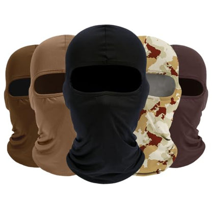 ROXUN Balaclava Ski Mask, 5 Pack Neck Gaiter Motorcycle Summer Cooling - color: C5-black+chocolate+sand+brown+sand Camo