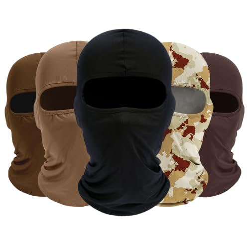 ROXUN Balaclava Ski Mask, 5 Pack Neck Gaiter Motorcycle Summer Cooling - color: C5-black+chocolate+sand+brown+sand Camo