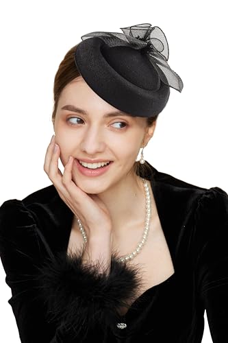 Gionforsy Fascinators Hats Pillbox Tea Party Fascinator Hats for Women - color: Black