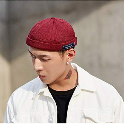 jerague Beanie Hat for Men Women Brimless Cuffed Hat Skullcap Watch Cap Adjustable - color: B1-wine Red
