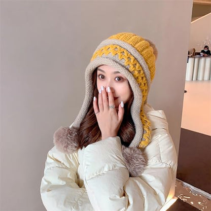 HUAMULAN Women Winter Peruvian Beanie Hat Ear Flaps Fleece Lining - color: Yellow