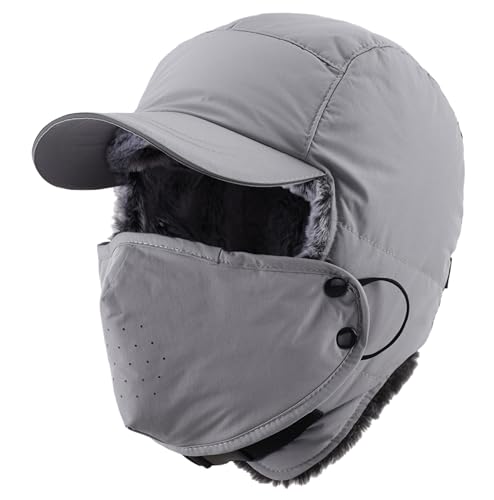 Connectyle Trapper Hat for Men Women Faux Fur Winter Hat with Ear Flaps Water-Resistant Hunting Hats Ushanka Skiing Cap - color: Grey