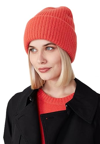 Style Republic Women’s Chunky Knit Beanie, 100% Pure Cashmere Cap, Soft & Stretchy, Warm Hat for Autumn, Winter, Spring - color: Coral