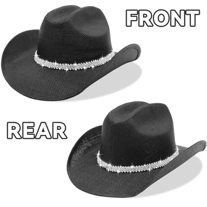 WQWOVRVO Cowboy Hat,Cowgirl hat,Brown Cowboy Hats for Women/Mens Straw Wide with Shapeable Brim Western Cowboy Hat for Womens - color: Black