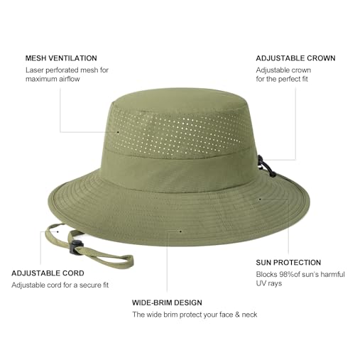 VOBOOM Unisex Wide Brim UV Protection Fishing Sun Hat - color: Green