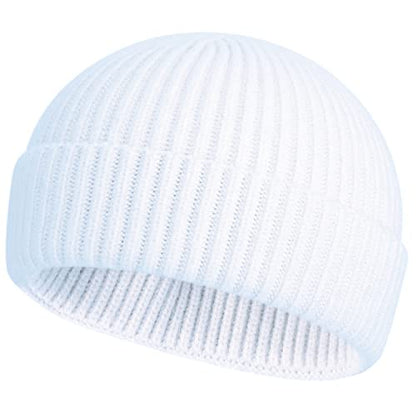ROYBENS Swag Wool Knit Cuff Short Fisherman Beanie for Men Women Winter Hat - color: 1pcs-white