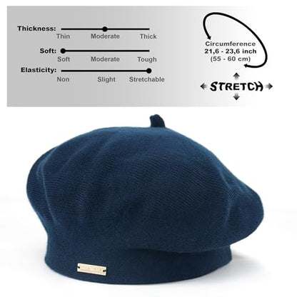 Beret - Warm Lined Wool Angora Knit Berets - French Paris Hat for Women - color: Blue