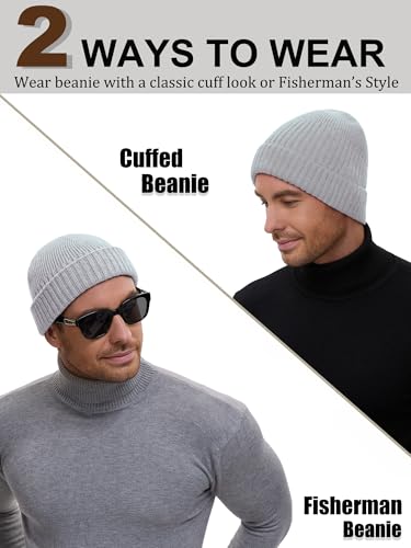 Wool Short Fisherman Beanie for Men Women Double Cuffed Skull Caps - color: 1pcs-flower Grey