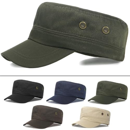 Unisex Classic Cadet Army Hat Flat Top Baseball Cap Military Hats - color: Green