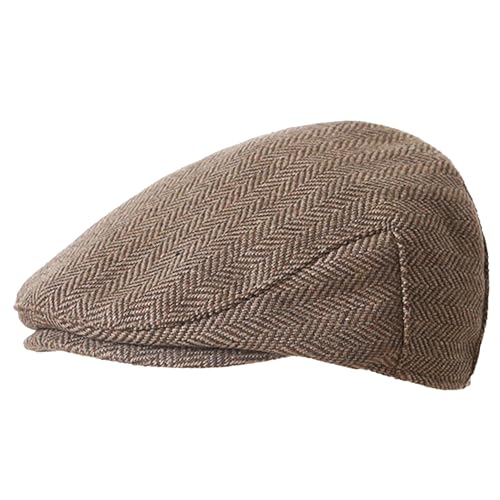 Boy-Kids Vintage Newsboy-Caps Tweed-Herringbone Pageboy-Beret-Caps 20s Flat-Gatsby Cabbie-Hat 4-9Y - color: Gray Brown