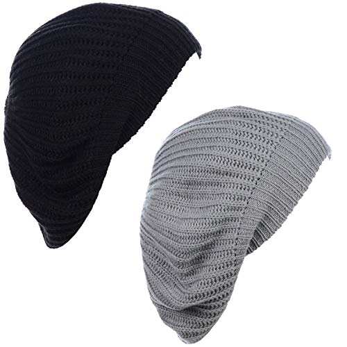 an Fall Winter Knit Beanie Beret Hat for Women Soft Knit Lining Many Styles - color: Ltgreyblack