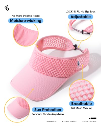 SUNMECI Mesh Breathable Sports Visor - Men Women Adjustable Lightweight Quick Dry Sun Hat for Tennis, Golf, Running - color: Pink