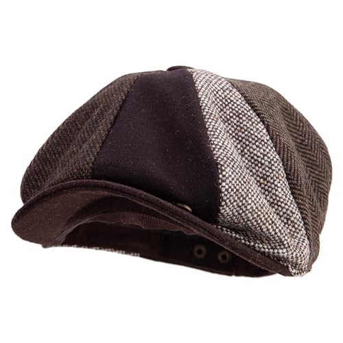 Jeanne Simmons Men's 8 Panel Patch Work Newsboy Cap - color: Brown, size: Large