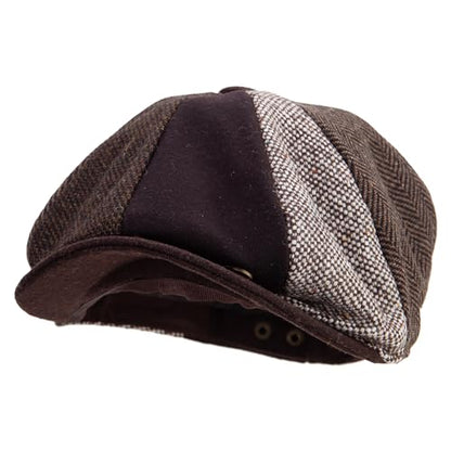 Jeanne Simmons Men's 8 Panel Patch Work Newsboy Cap - color: Brown, size: Large