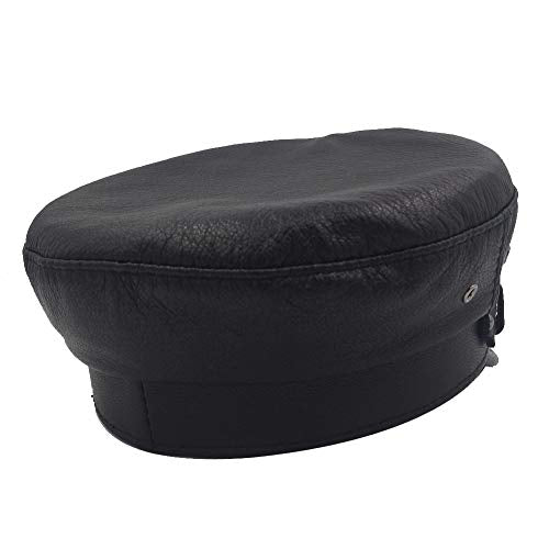 Leather Fiddler Cap Biker Cap Greek Fisherman Unisex Style - size: Medium