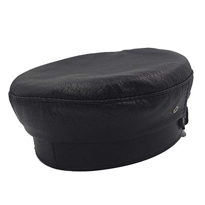 Leather Fiddler Cap Biker Cap Greek Fisherman Unisex Style - size: Medium