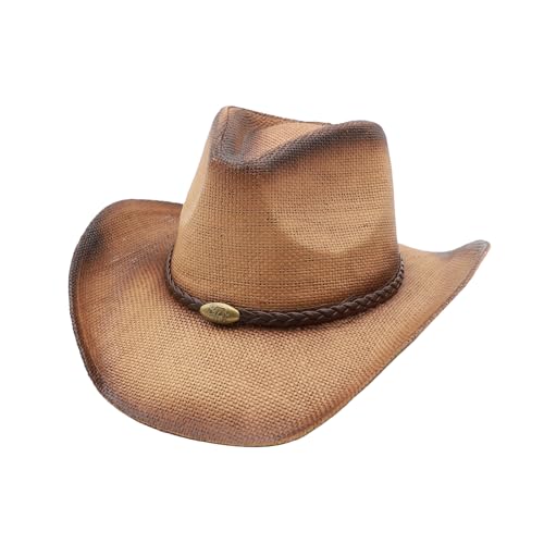 Straw Cowgirl Hat for Women Cowboy Hats for Men Wide Brim Sun Hat Shapeable Western Hat Beach Hat - color: Y-beige