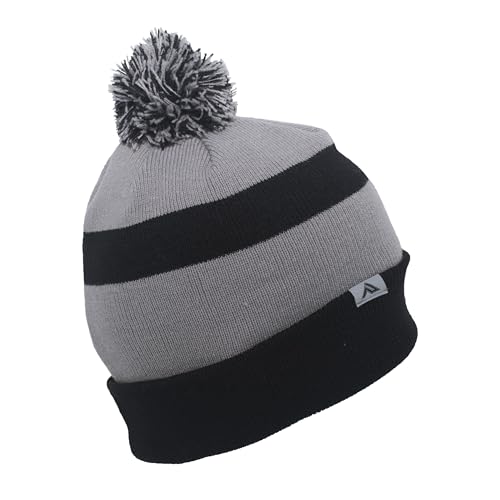 Pacific Headwear Unisex Adult Pacific Headwear Knit Fold Over Pom-pom Beanie - color: Black/Silver/Black, size: One Size