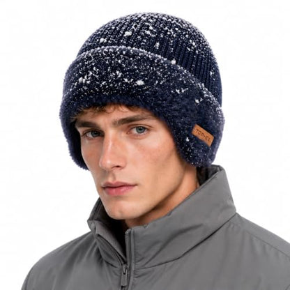Waterproof Winter Warm Beanie with Ear Flaps for Men - color: Navy, size: Medium-Large