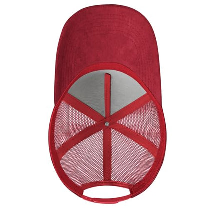 Suede Curved Brim Trucker Cap Adjustable Snapback Hat Mesh Back Breathable for Men Women 2 Pack SH03 - color: Pack of 2, Black & Red