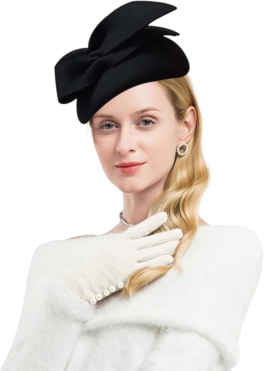 ORIDOOR British Style Pillbox Hat Women Church Wedding Winter Vintage Fascinator Beret 100% Wool Felt Hat with Veil - color: 13f Black