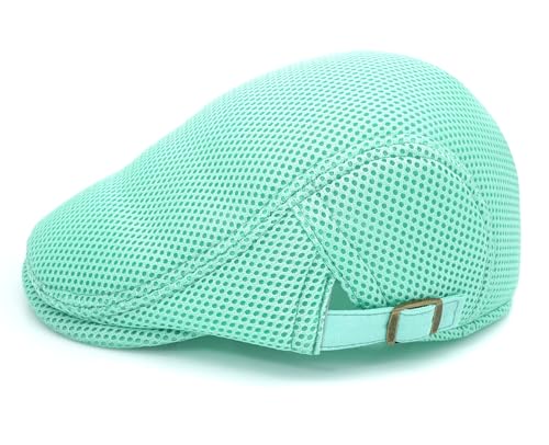 DIYDECAL Mens Breathable Mesh Summer Hat Adjustable Newsboy Beret Ivy Cap Cabbie Flat Cap - color: Green