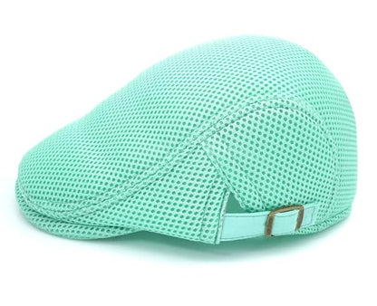 DIYDECAL Mens Breathable Mesh Summer Hat Adjustable Newsboy Beret Ivy Cap Cabbie Flat Cap - color: Green