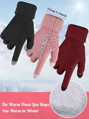 JaGely 6 Pcs Women Winter Beanie Hat Gloves Set Warm Knitted Hats and Touchscreen Gloves Lady Cold Winter Gifts for Christmas - color: Black, Pink, Red