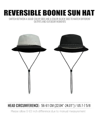 Clakllie Reversible Packable Boonie Fishing Hat UV Protection Sun Beach Hat - color: Bk2601-lightgrayblack