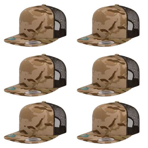 Yupoong 5-Panel YP Classic Trucker Cap | High Profile Flat Visor Snapback - color: Multicam Arid Brown