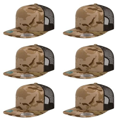 Yupoong 5-Panel YP Classic Trucker Cap | High Profile Flat Visor Snapback - color: Multicam Arid Brown