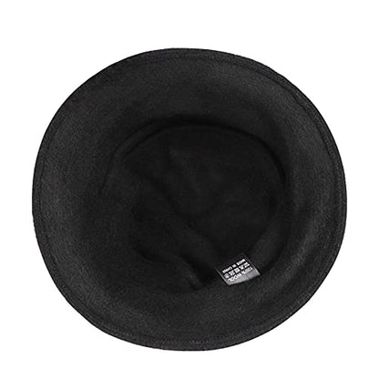 Wool Cloche Bucket Hat for Women 1920s Floral Bowler Cap Elegant Church Dress Cap Winter Warm Fedora Hat - color: Black