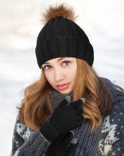 Syhood 4 Pcs Hat and Glove Set Winter Beanie and Glove Set - color: Black and Red
