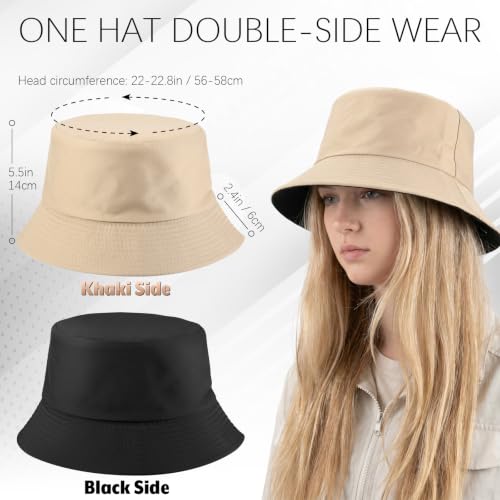 Bucket Hat for Women Men, Summer Sun Hats Foldable Reversible Fishing Hat Beach Hats for Outdoor Hiking Travel - color: Khaki/Black