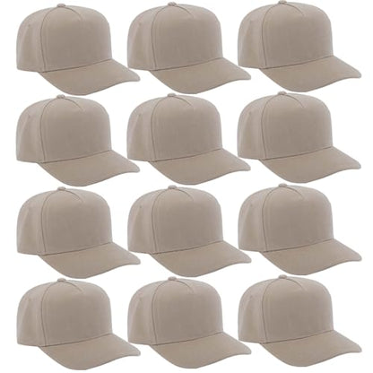 12 Pack Seamless Baseball Caps Wholesale Bulk - No Center Seam, DIY Friendly, Adjustable Breathable Lightweight for Men Women - color: Khaki
