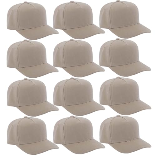 12 Pack Seamless Baseball Caps Wholesale Bulk - No Center Seam, DIY Friendly, Adjustable Breathable Lightweight for Men Women - color: Khaki