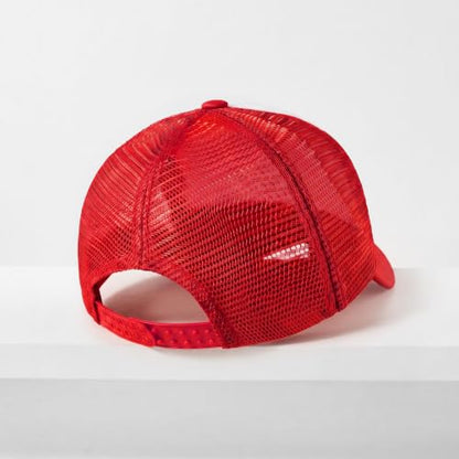 CHOK.LIDS Blank Foam Trucker Hat, Retro Mesh Rope Snapback Cap, Men Women - color: Curved Brim (White/Red)