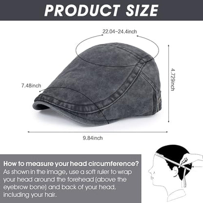 3Pcs Men's Newsboy Caps Cotton Cooling Hat Adjustable Flat Cap for Men - color: Washed-black+navyblue+green