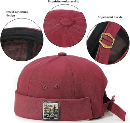 Glamorstar Dome Brimless Hats for Women Men Sailor Docker Beanie Cap Hip Hop Hats - color: Red D
