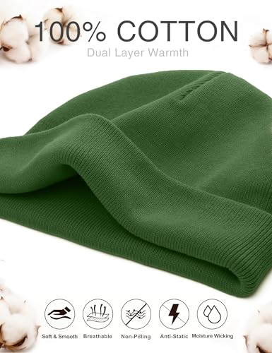 ROYBENS 100% Cotton No Cuff Beanie Hat Men Women, Fisherman Skull Cap - color: Turquoise Green
