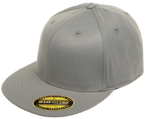 Flexfit Premium 210 Fitted Flat Brim Baseball Hat - color: Grey, size: Small-Medium