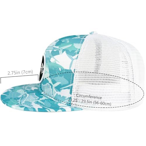 BASSDASH Flat Brim Trucker Cap Adjustable Snapback Hat Mesh Back for Men Women - color: Fish Camo