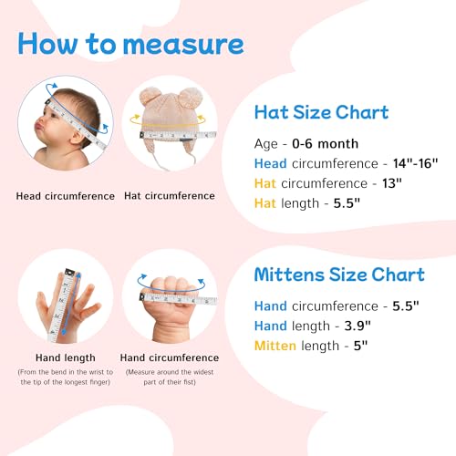 Knitted Colorful Double Pom-Pom Baby Hat and Mittens Set|Warm Winter Newborn Essentials for Boys and Girls 0-6 Months - color: Pink