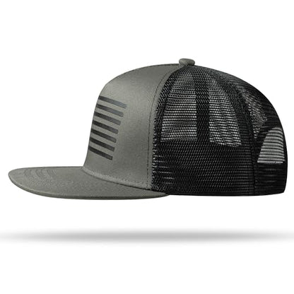 UALON Baseball Cap, Snapback Trucker Hat for Men & Women with American Flag and Adjustable, Breathable Mesh, Flat Bill Hats - color: Olive/Black