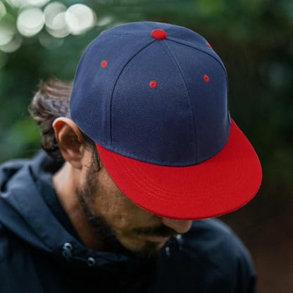 Snapback Hat Flat Bill Visor Hats Adjustable Hip Hop Baseball Cap for Women Men - color: Navy Red