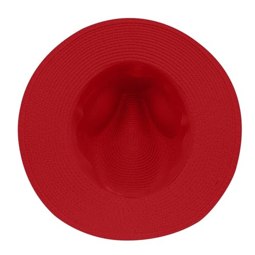 Sun Hat for Women Red Straw Summer Beach Sunhat Packable Foldable Wide Brim UPF 50+ UV Protection Bucket Garden hat