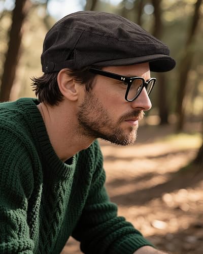 Croogo Men's Newsboy Flat Cap Corduroy Ivy Cap Casual Winter Duckbill Hat Irish Catsby Golf Beret Hat - color: Bl27-brown
