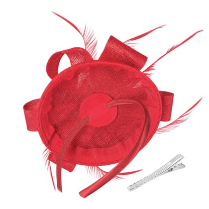 Flower Fascinator Hat Headband Clip for Women Tea Party - color: Red-02